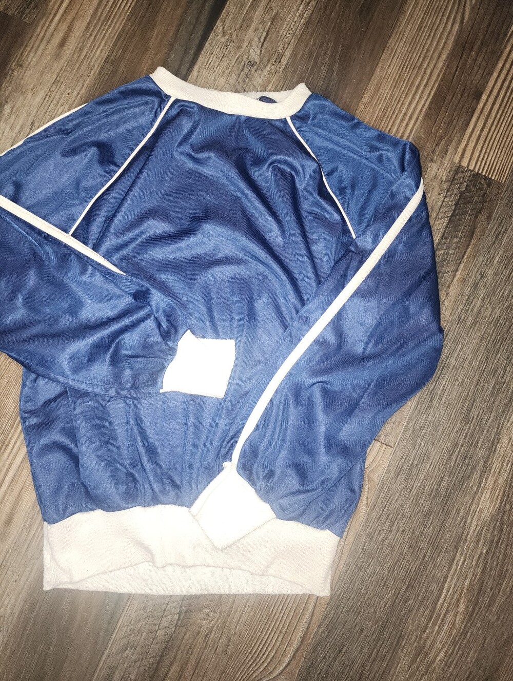 Vintage LS Pullover Navy Blue White Trim S/M 80s 70s Retro Casual